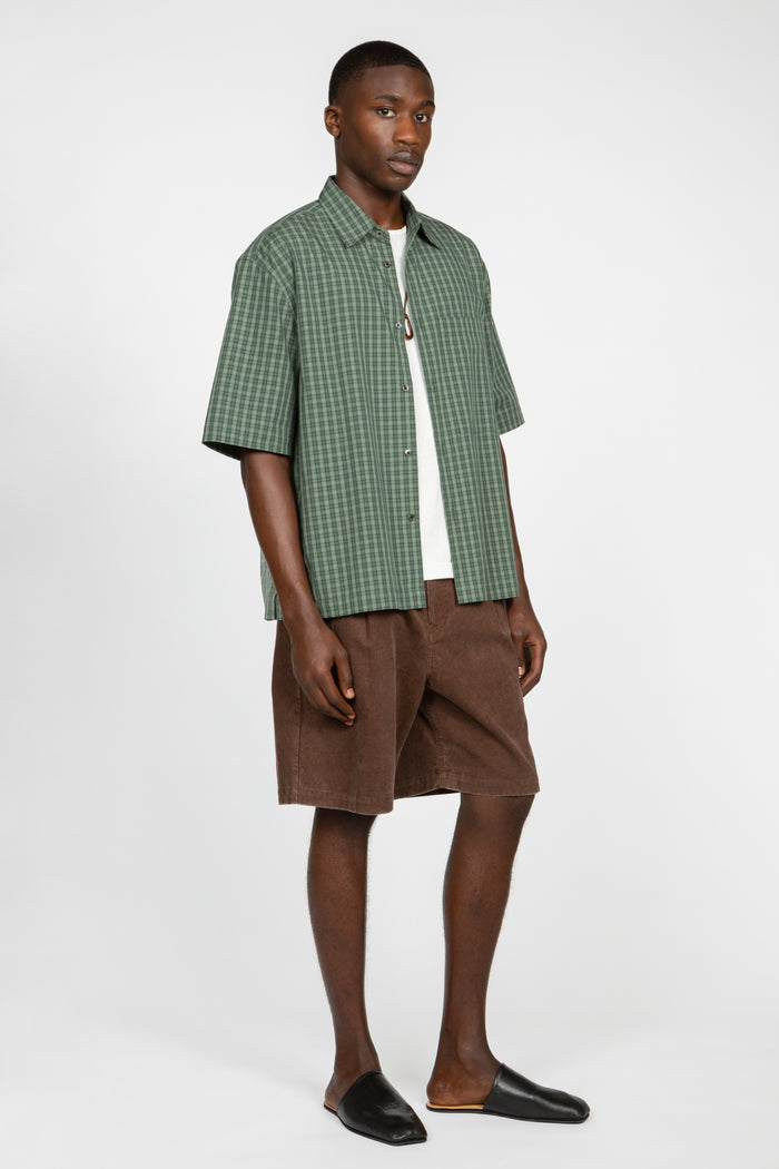 Short Sleeve Button Down Shirt - Green Picnic Check