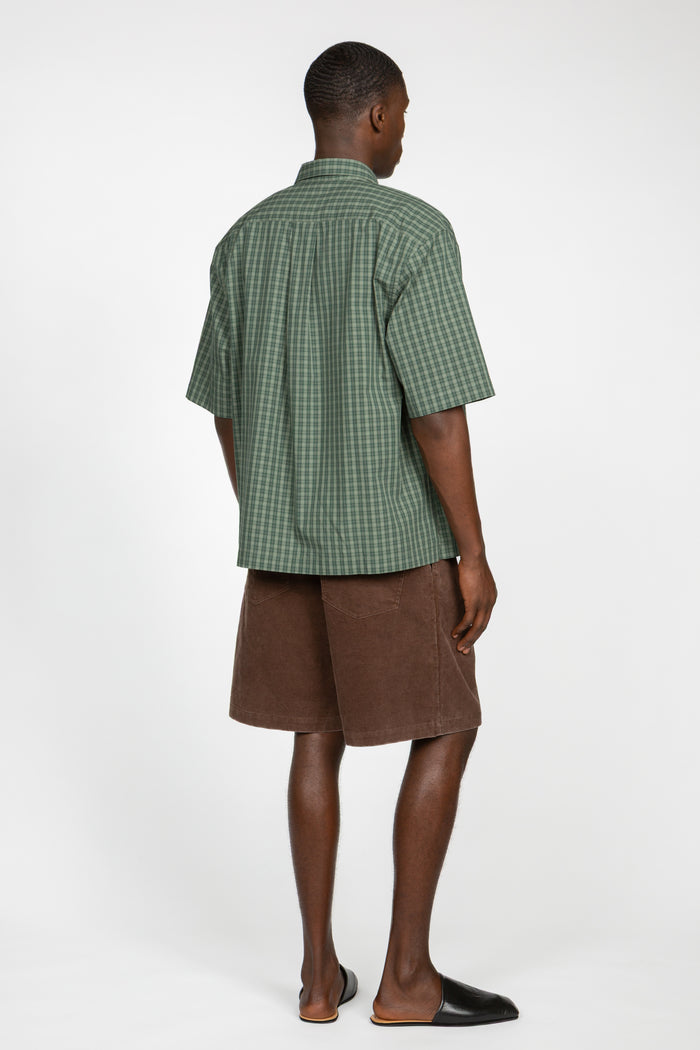 Short Sleeve Button Down Shirt - Green Picnic Check