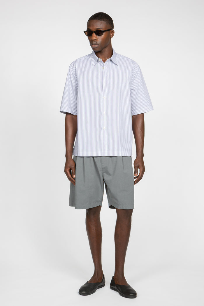 Short Sleeve Button Down Shirt - White / Black Multi Pencil Stripe