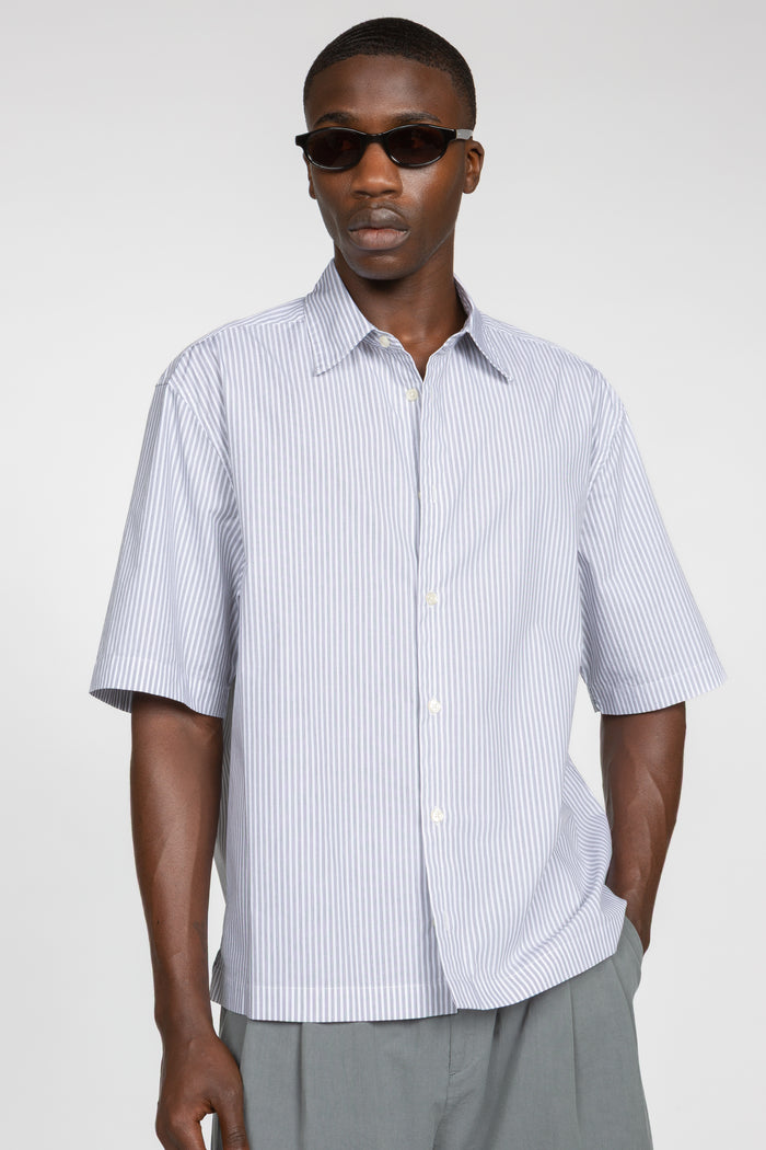 Short Sleeve Button Down Shirt - White / Black Multi Pencil Stripe