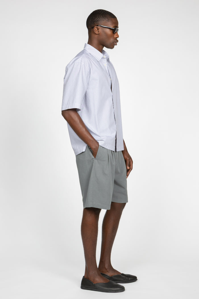 Short Sleeve Button Down Shirt - White / Black Multi Pencil Stripe