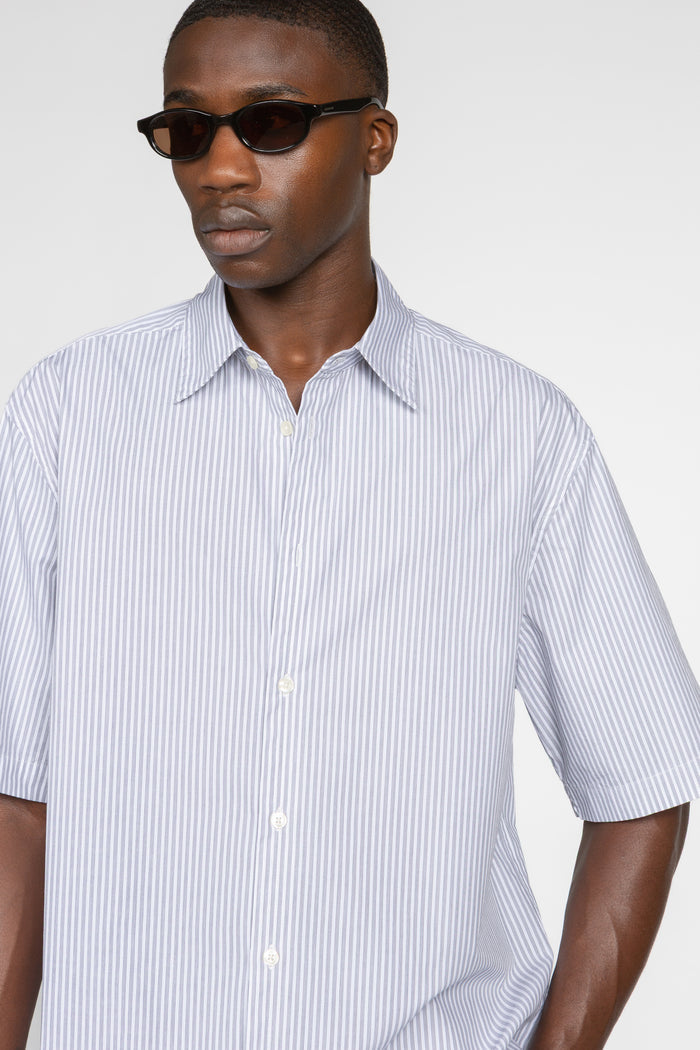 Short Sleeve Button Down Shirt - White / Black Multi Pencil Stripe