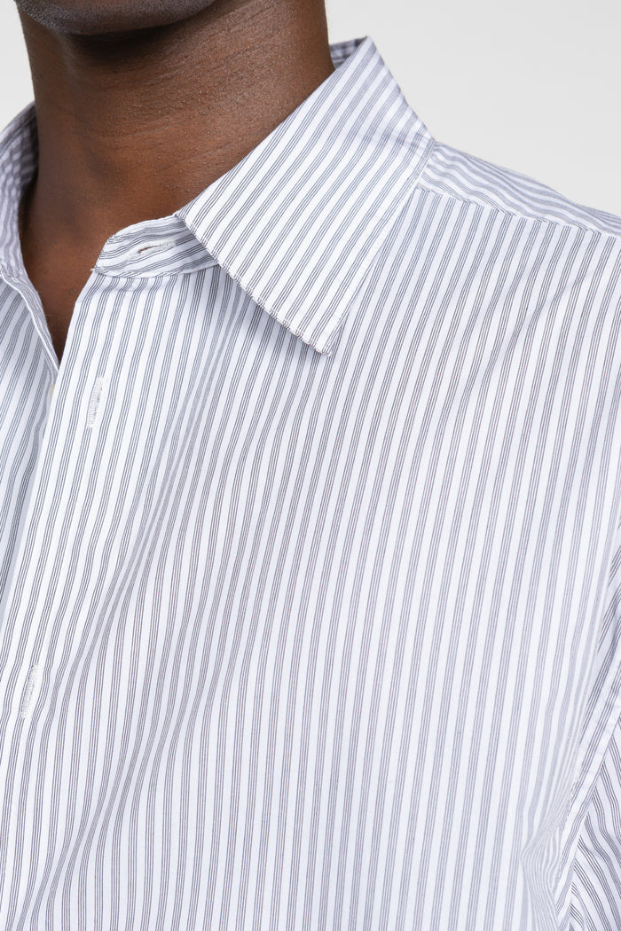 Short Sleeve Button Down Shirt - White / Black Multi Pencil Stripe