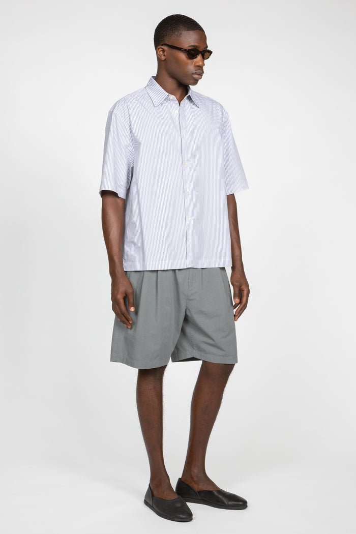 Short Sleeve Button Down Shirt - White / Black Multi Pencil Stripe