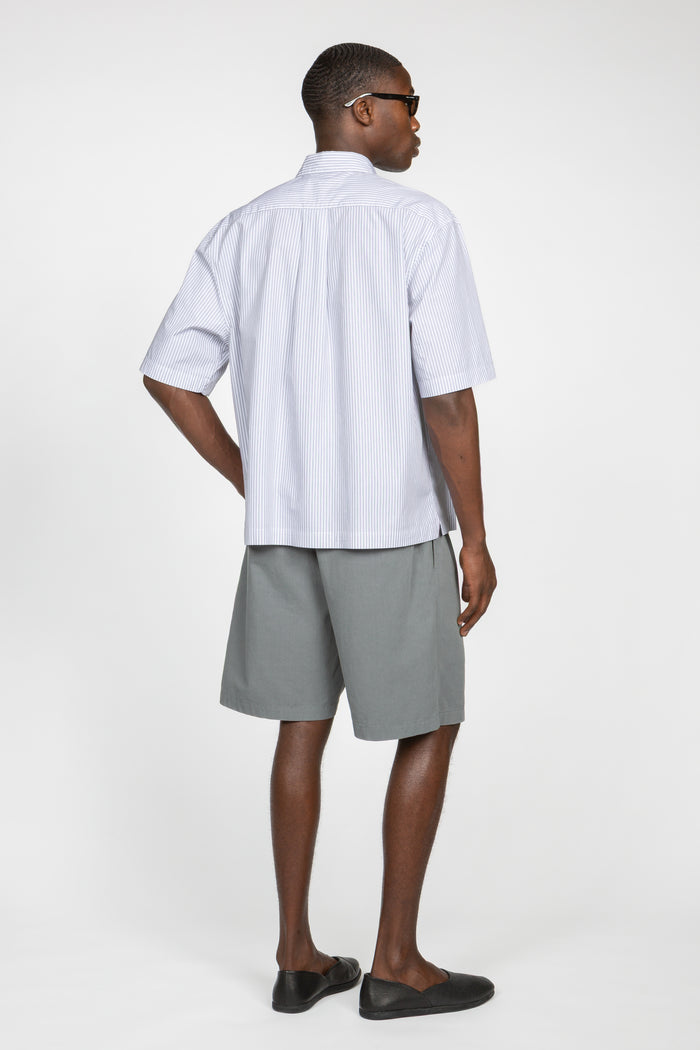 Short Sleeve Button Down Shirt - White / Black Multi Pencil Stripe
