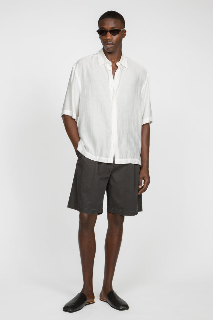 Short Sleeve Button Down Shirt - White Crinkle