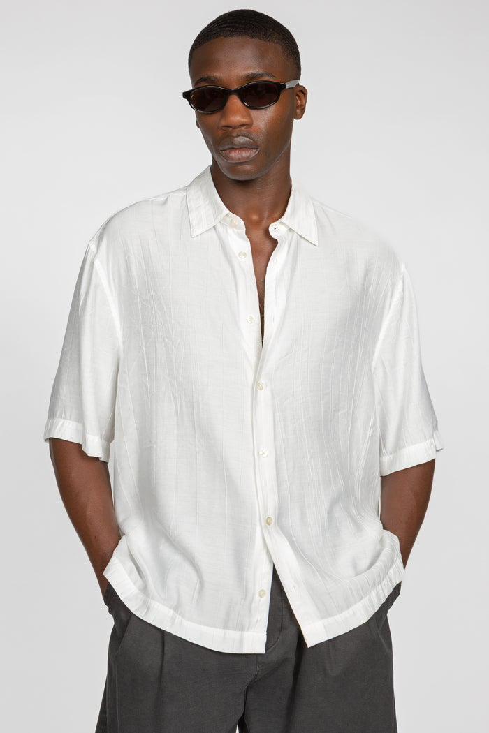 Short Sleeve Button Down Shirt - White Crinkle