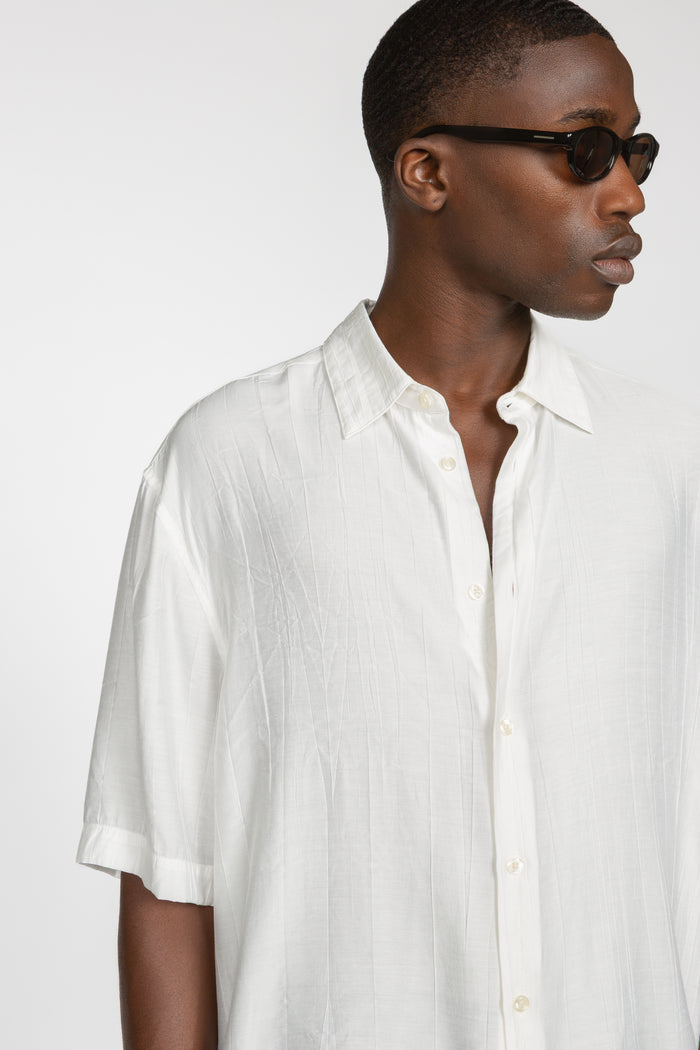 Short Sleeve Button Down Shirt - White Crinkle