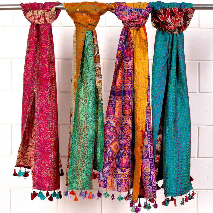 Silk Kantha Sari Tassel Scarves