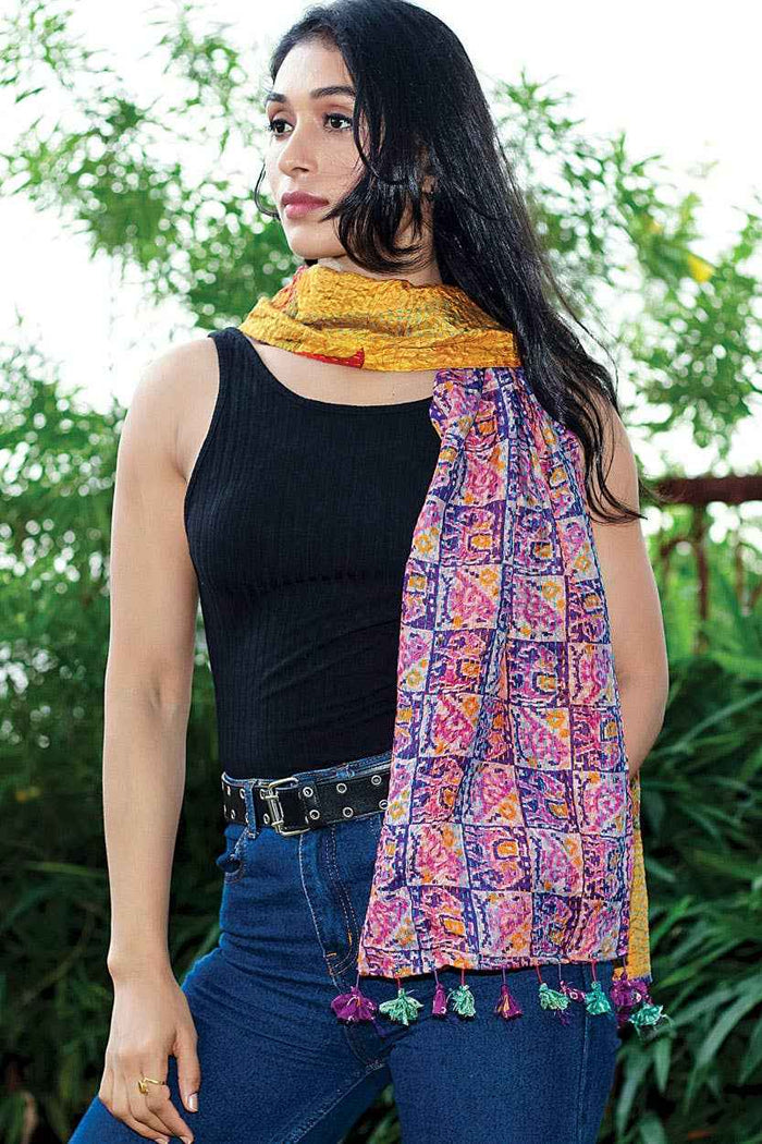 Silk Kantha Sari Tassel Scarves