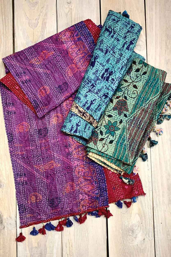 Silk Kantha Sari Tassel Scarves