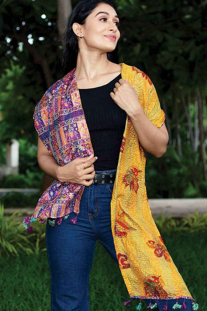 Silk Kantha Sari Tassel Scarves