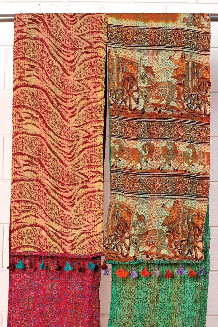Silk Kantha Sari Tassel Scarves