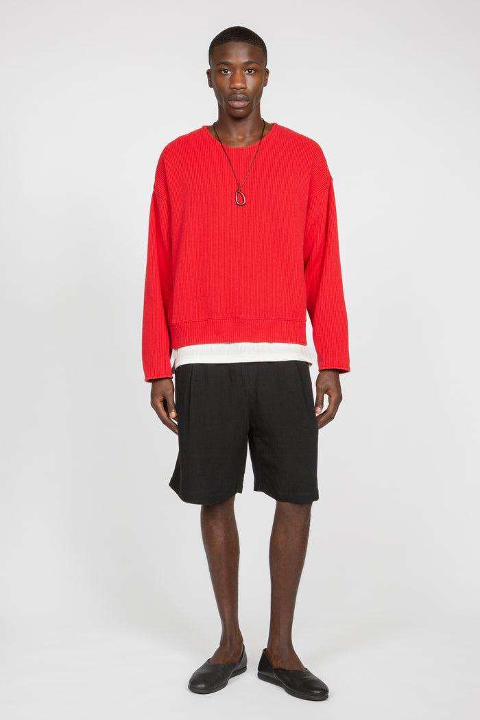 Single Pleated Pull-On Short - Black