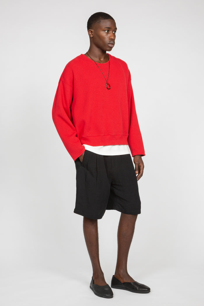 Single Pleated Pull-On Short - Black