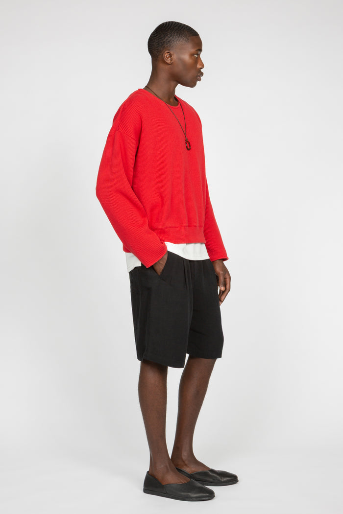Single Pleated Pull-On Short - Black