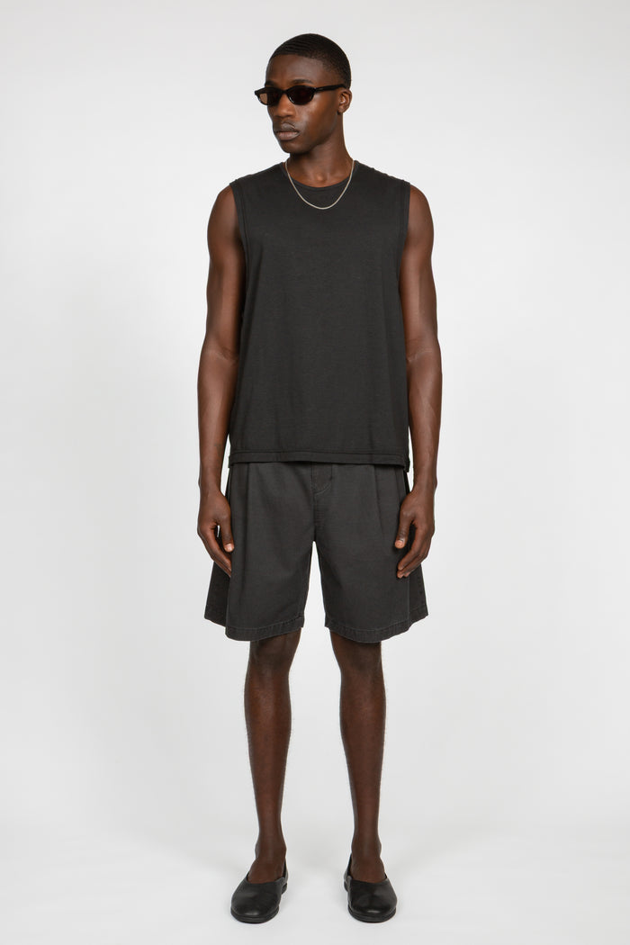 Sleeveless T-Shirt - Black Cotton / Linen