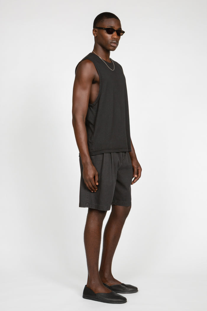Sleeveless T-Shirt - Black Cotton / Linen