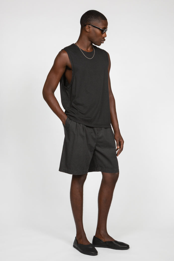 Sleeveless T-Shirt - Black Cotton / Linen
