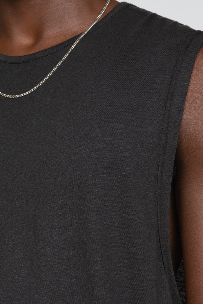 Sleeveless T-Shirt - Black Cotton / Linen
