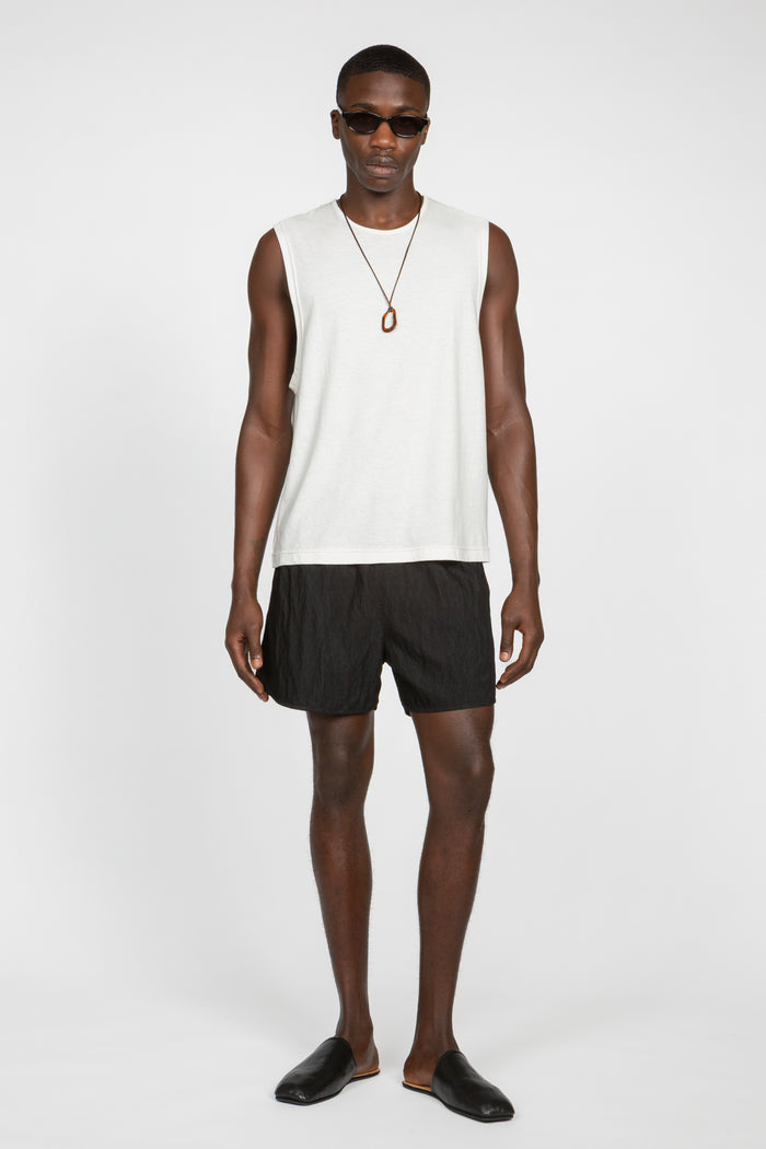 Sleeveless T-Shirt - White Cotton / Linen