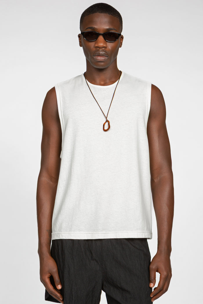 Sleeveless T-Shirt - White Cotton / Linen