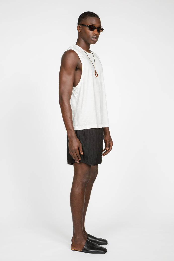 Sleeveless T-Shirt - White Cotton / Linen