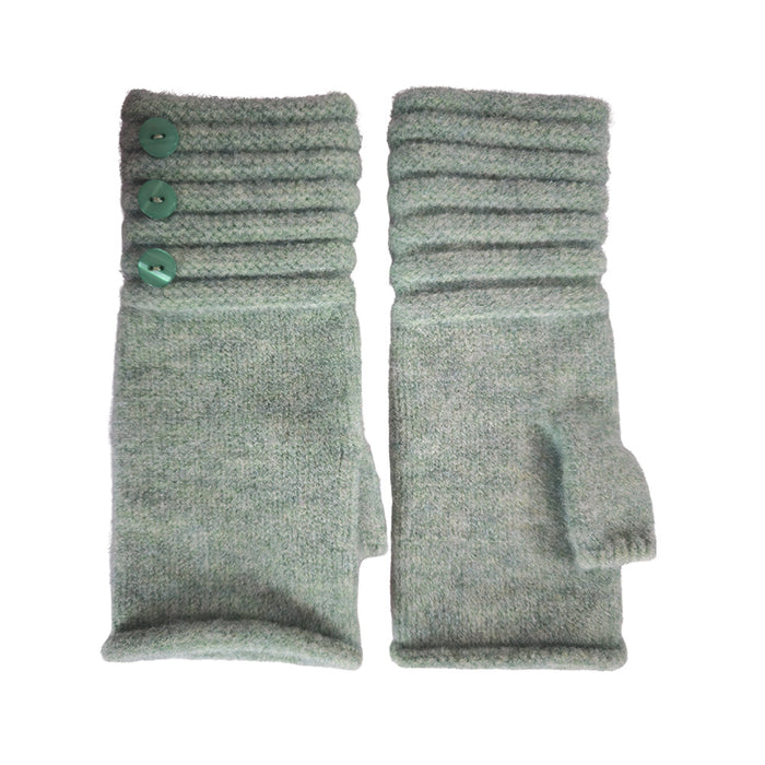 Soft Green Fingerless gloves with buttons