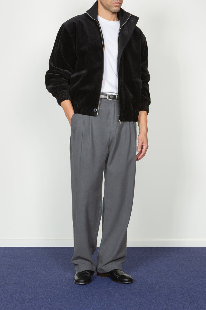 Stand Collar Blouson - Black Corduroy