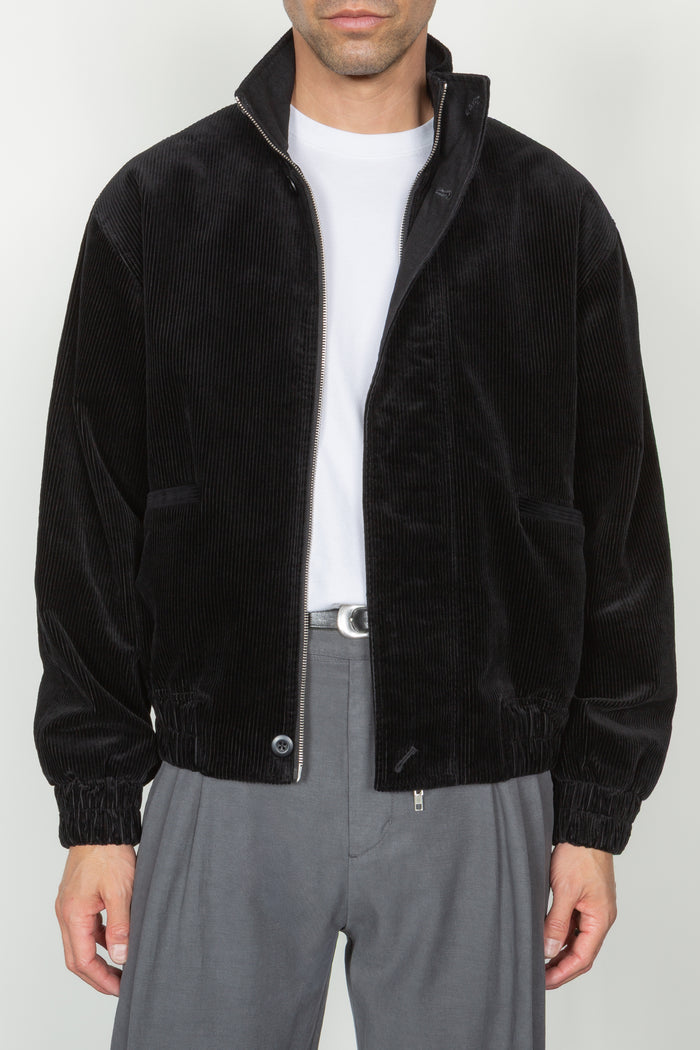 Stand Collar Blouson - Black Corduroy