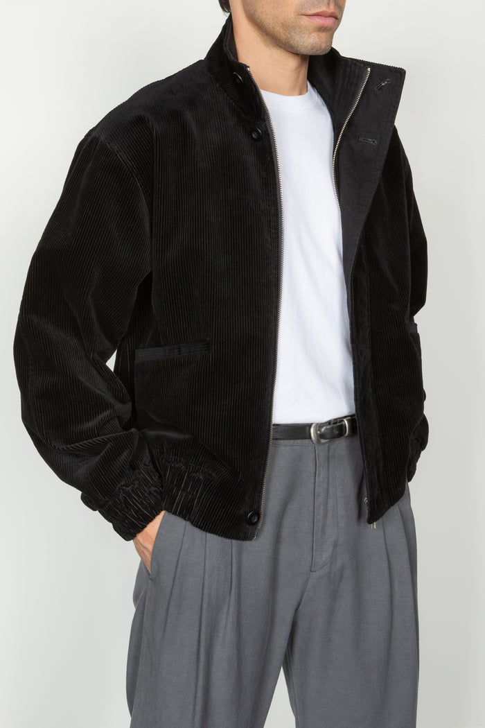Stand Collar Blouson - Black Corduroy
