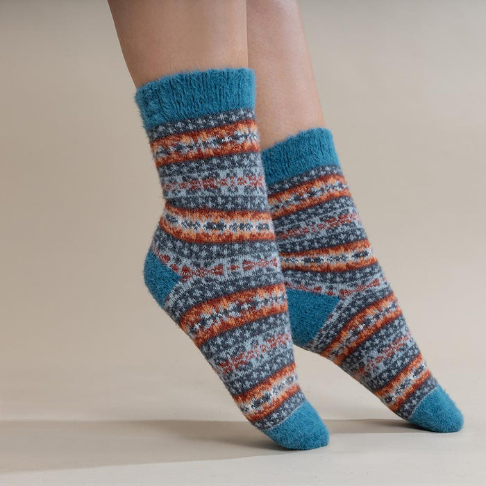 Teal, grey and rust Scandi patterned soft Cosy socks