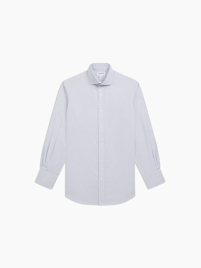 Image 2 of Non-Iron Navy Blue Narrow Dash Stripe Dobby Slim Fit Single Cuff Classic Collar Shirt