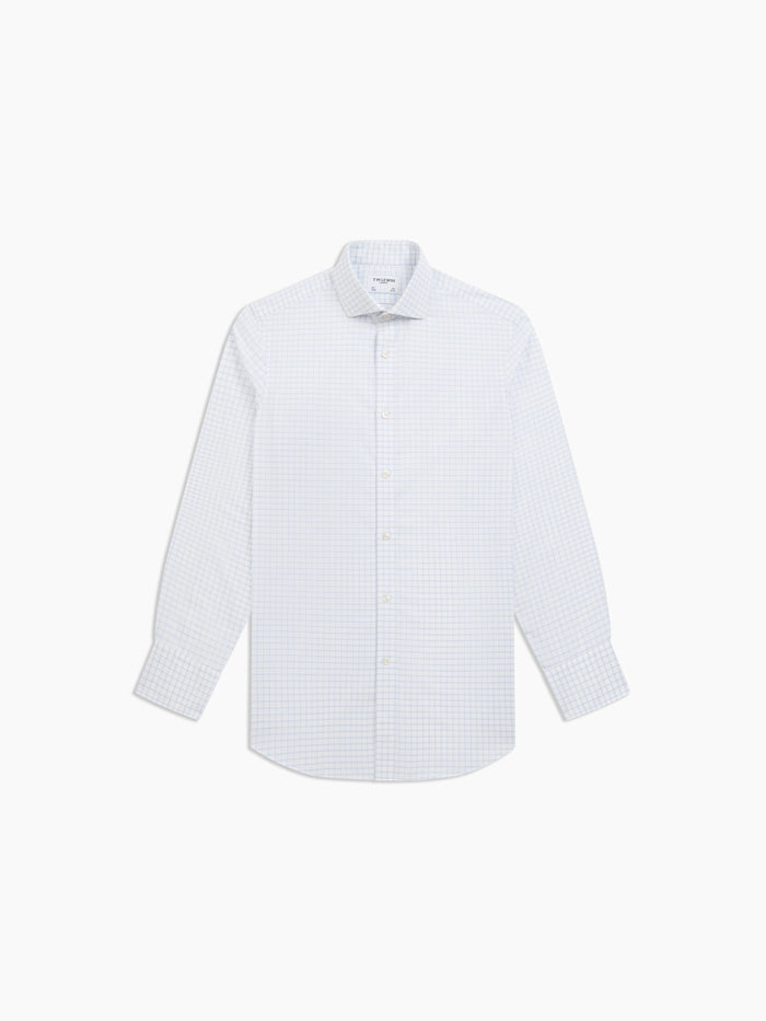 Image 2 of Non-Iron Blue Dotted Large Check Dobby Fitted Single Cuff Classic Collar Shirt