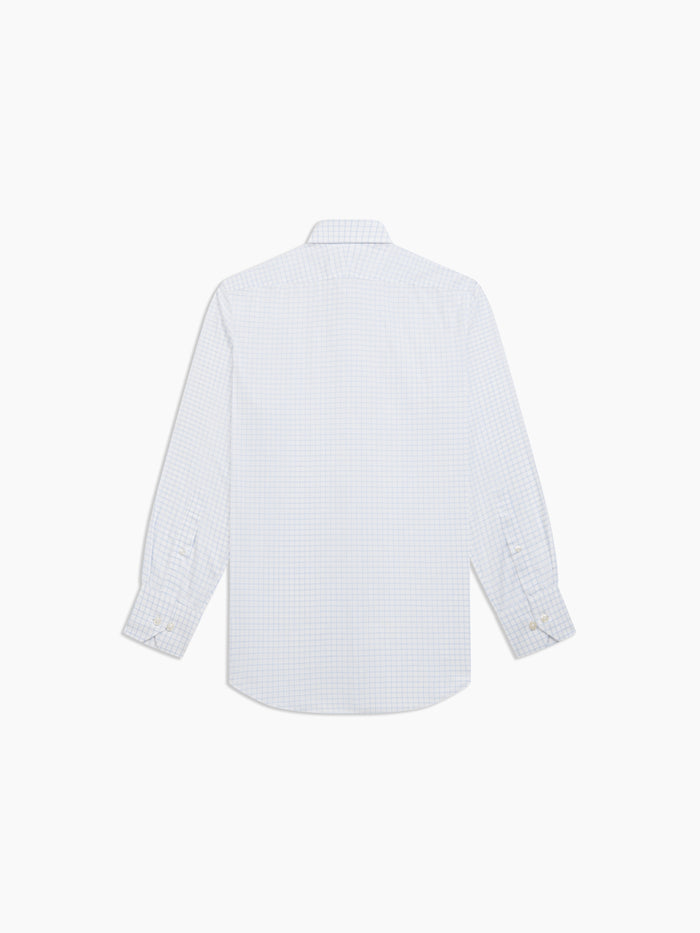 Image 4 of Non-Iron Blue Dotted Large Check Dobby Fitted Single Cuff Classic Collar Shirt