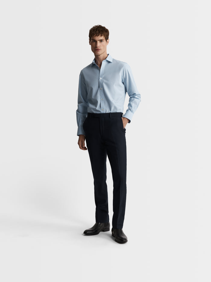Image 4 of Non-Iron Blue Multi Micro Check Poplin Regular Fit Single Cuff Classic Collar Shirt