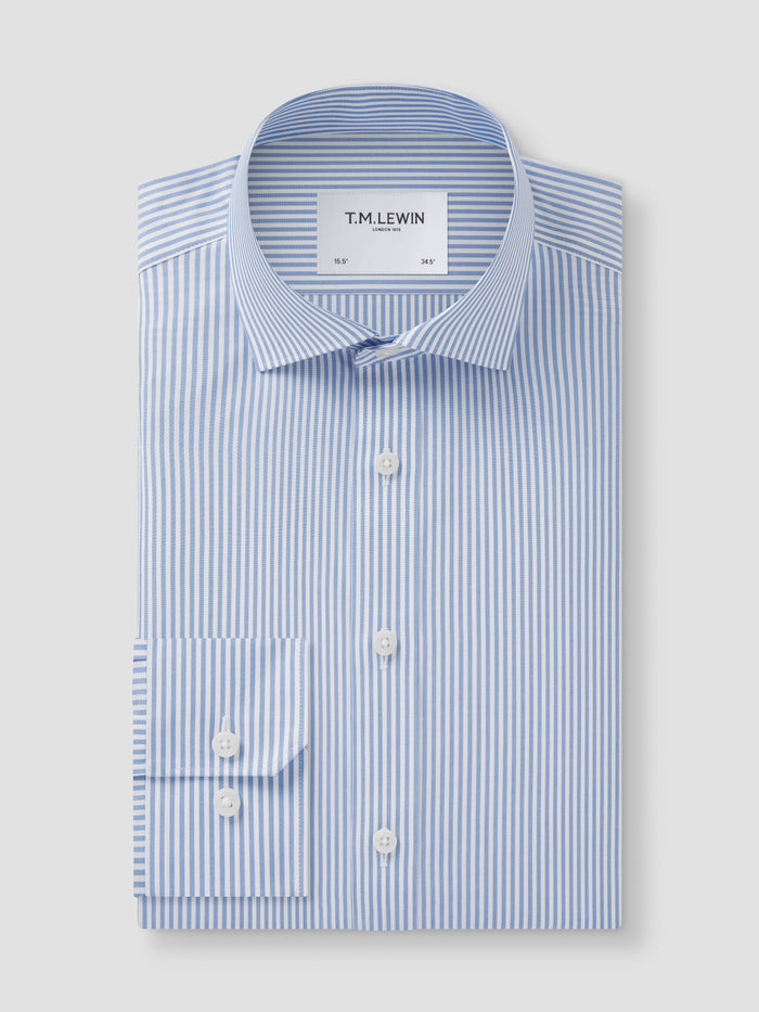 Light Blue Stripe / Single / Fitted / 14.5 / 33
