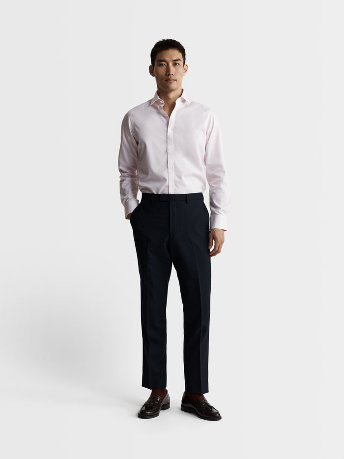 Image 4 of Non-Iron Pink Grid Check Twill Slim Fit Single Cuff Classic Collar Shirt