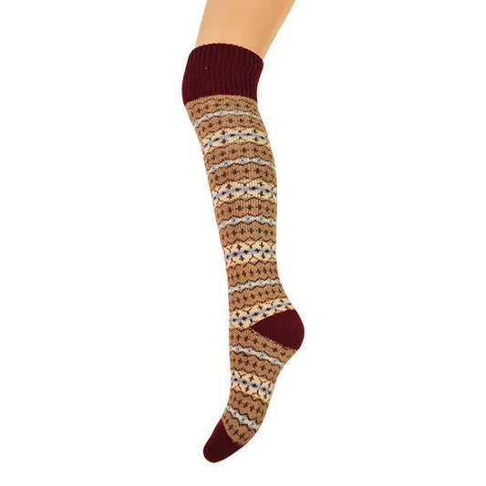 Thick brown and tan Fairisle patterned Knee high Wool Blend Socks