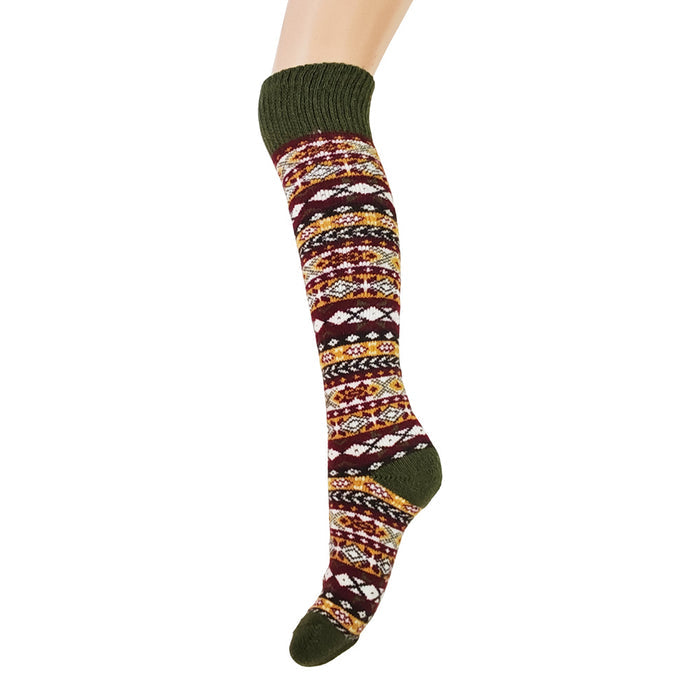 Thick dark Fairisle patterned Knee high Wool Blend Socks