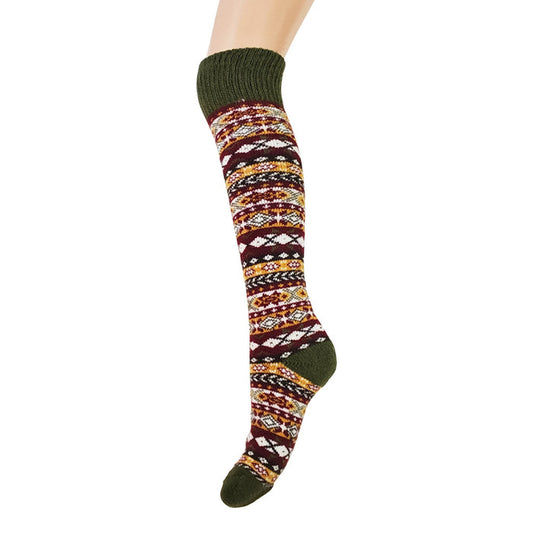 Thick dark Fairisle patterned Knee high Wool Blend Socks