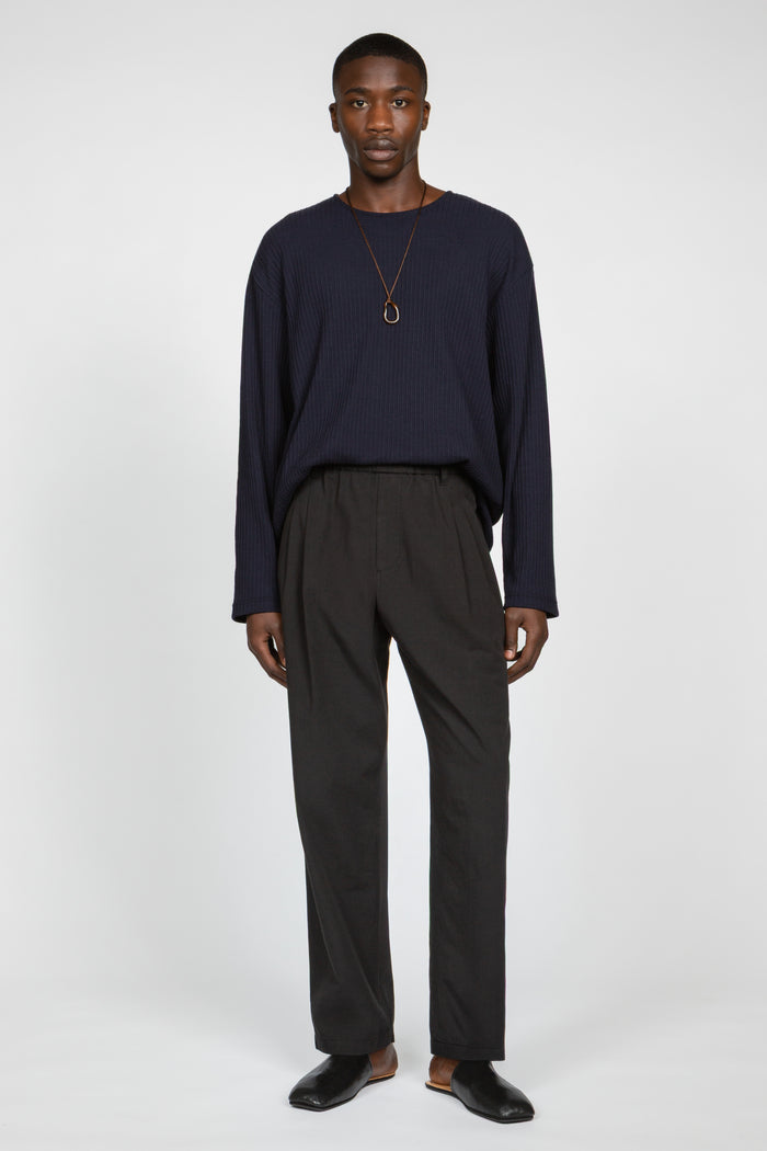 Triple Pleated Elastic Waistband Pant - Black