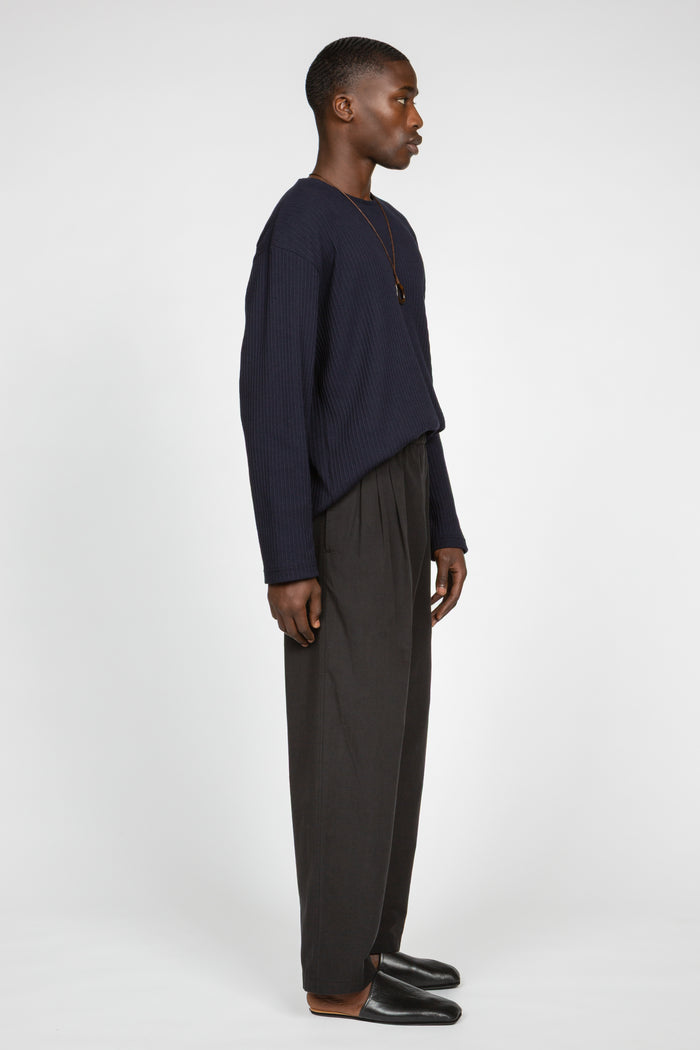 Triple Pleated Elastic Waistband Pant - Black