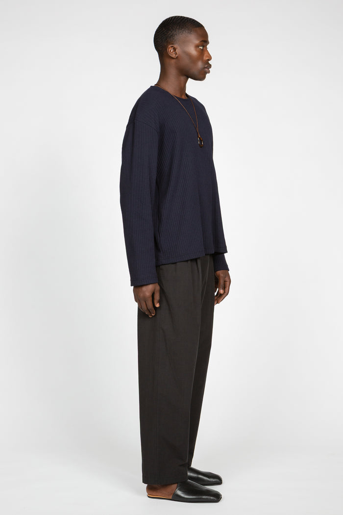 Triple Pleated Elastic Waistband Pant - Black