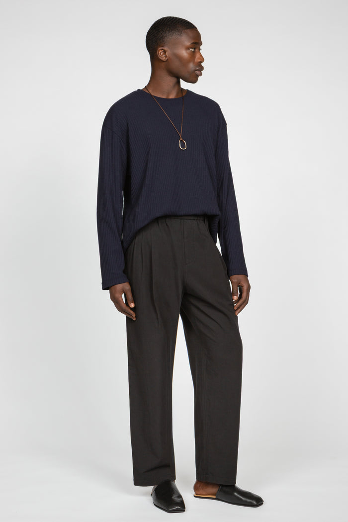 Triple Pleated Elastic Waistband Pant - Black