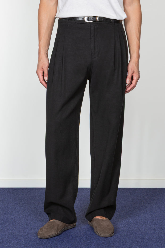 Triple Pleated Wide Leg Trouser - Black