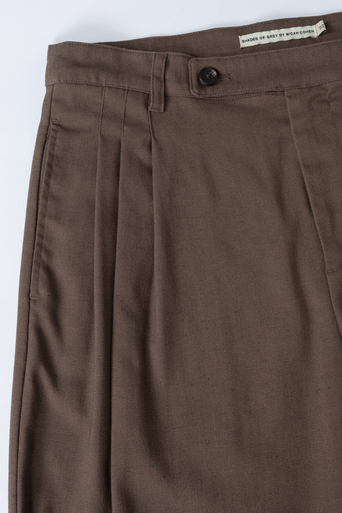 Triple Pleated Wide Leg Trouser - Brown Herringbone