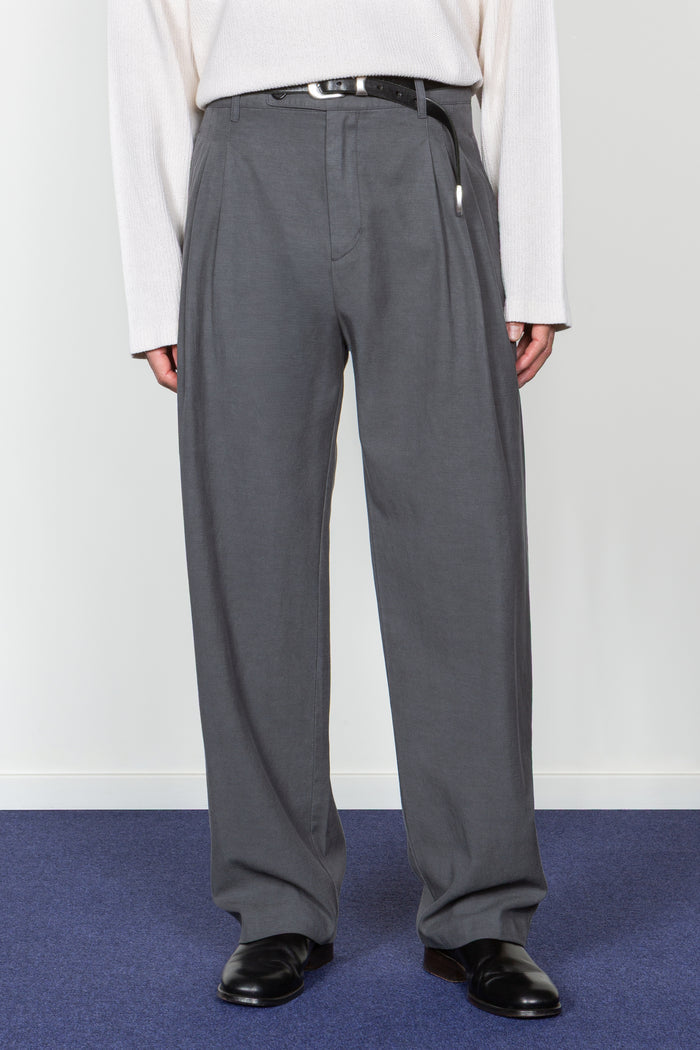 Triple Pleated Wide Leg Trouser - Charcoal
