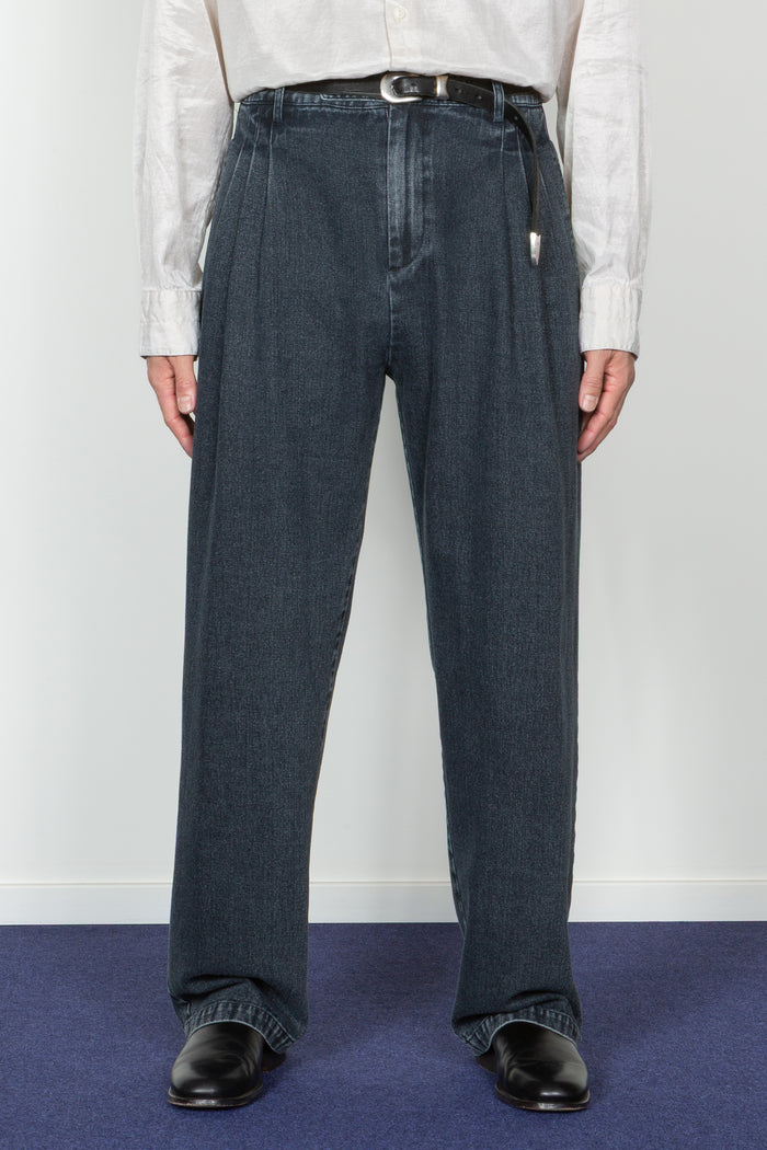 Triple Pleated Wide Leg Trouser - Dark Indigo Denim