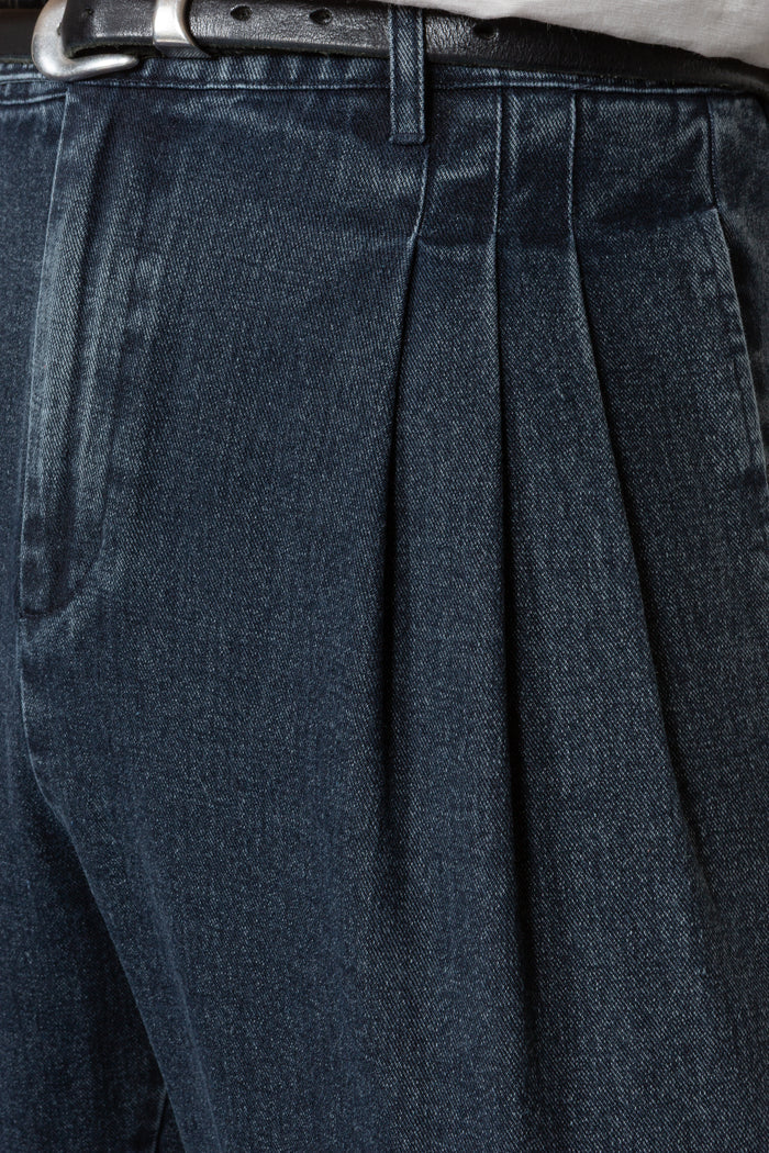 Triple Pleated Wide Leg Trouser - Dark Indigo Denim